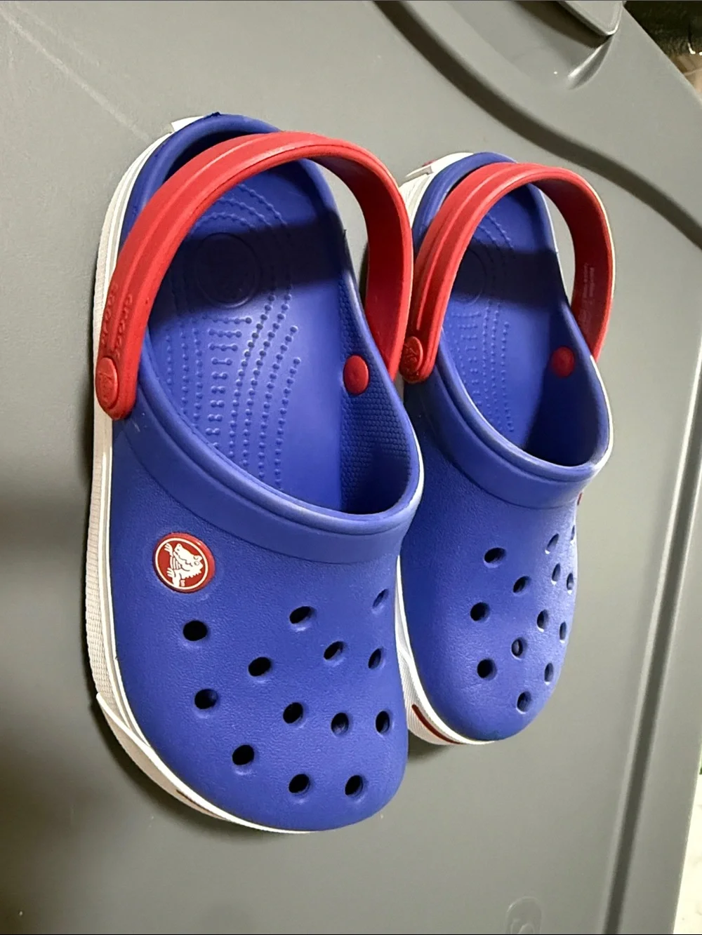 CROCS Kids Royal Blue Clogs with Red Heel Straps